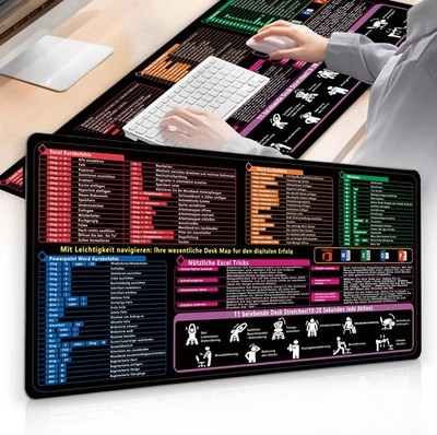  25x30CM Mauspad mit Deutsch Shortcuts Mousepad Anti-Rutsch für Laptop Büro Game