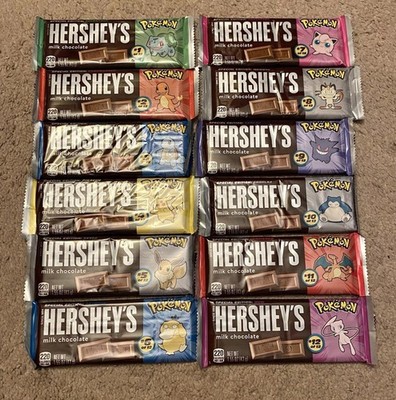 Hersheys Pokemon Chocolate Bar Collaboration - COMPLETE SET 12 Bars Total
