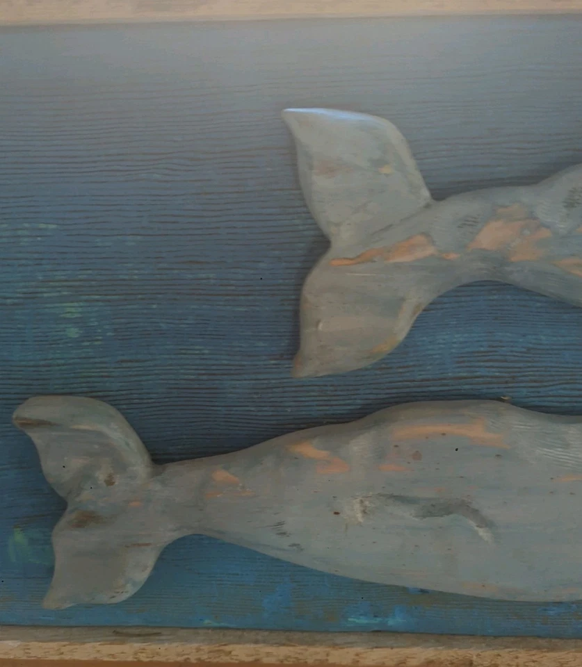 Letrero comercial de madera de ballena doble Nantucket de colección placa de arte popular Foto 3 de 4