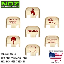 NDZ Glock Gen 1-4 17 19 22 23 26 Brass Rear Slide Cover Back Plate Red Engraving