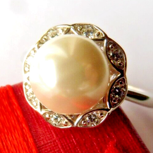 Bague perle du Japon naturelle 8mm zircons argent massif réglable femme