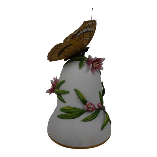 Ceramic Decorative Bell Brian Hargreaves w Blue Argus Butterfly & Pink Flowers - Picture 7 of 12