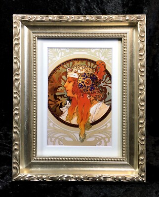 Alphonse Mucha Beautiful Woman Byzantine Headress Art Nouveau Print Framed