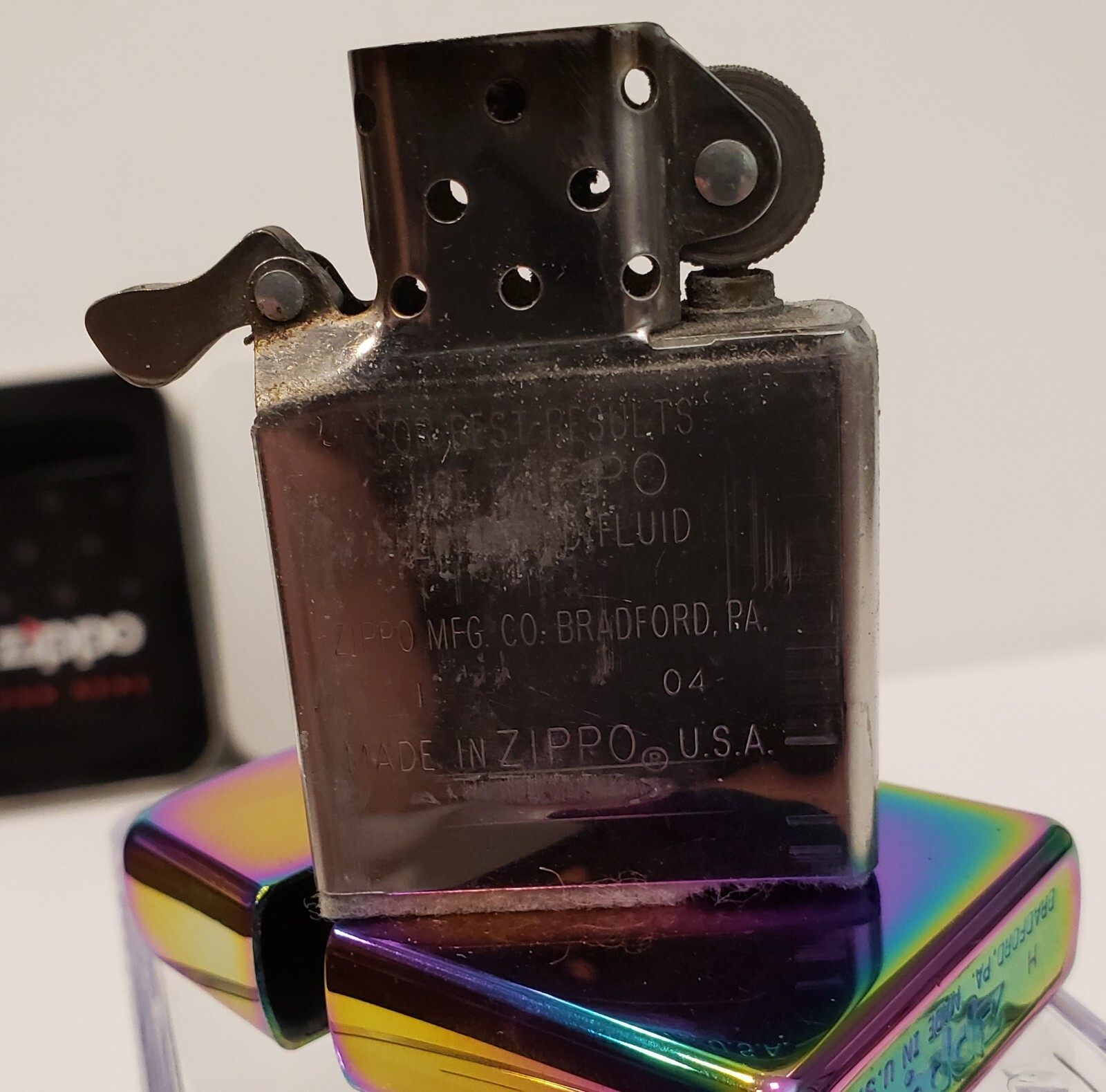 Zippo Multi Color Metalic Oil Spill Lighter With Box eBay