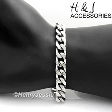 7"-11"MEN 316L Stainless Steel 9mm Silver Cuban Curb Link Chain Bracelet*B140