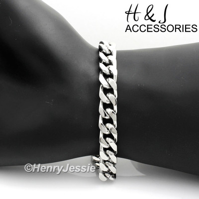 7''-11''MEN 316L Stainless Steel 9mm Silver Cuban Curb Link Chain Bracelet*B140