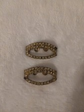 MUSI Vintage Rhinestone Shoe Clips Silver Tone Eye Shape 1960s Glam  SEE NOTE 