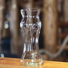 Vintage MCM Floral Etched Hourglass Clear Vase 1950's Wedding Collector Flower