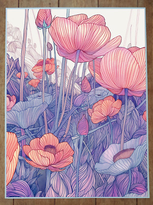 Art Nouveau Flowers Illustration Poster 18x24in