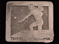 Tennis Player Racquet Racket Ball Pewter Vintage Belt Buckle