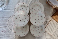 6 assiettes creuses anciennes faïence Belge Nimy motif rouge