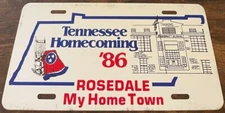 Tennessee Homecoming 1986 Booster License Plate Rosedale School My Home Town