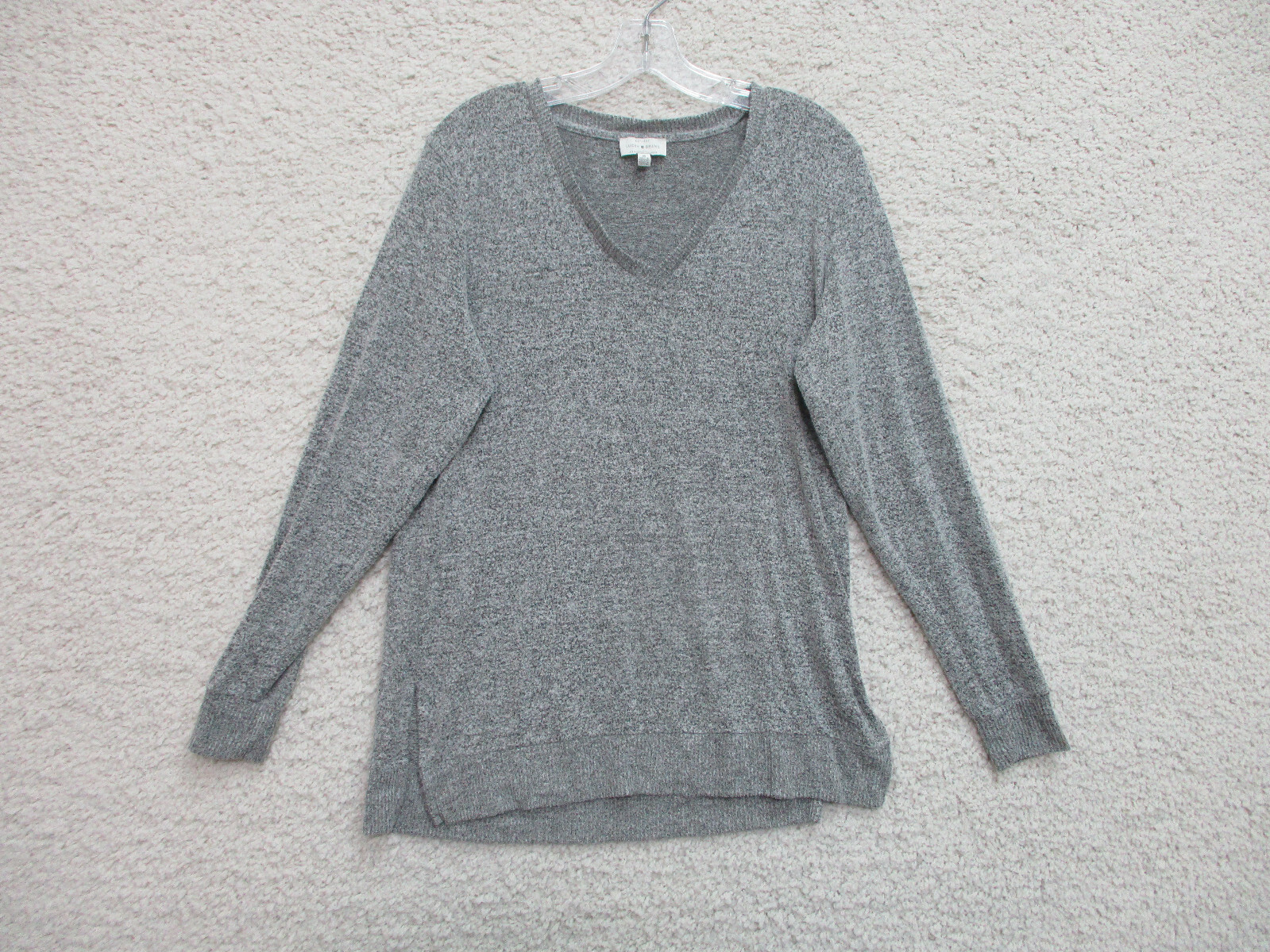 Lucky Brand Sweater Medium Adult Gray Stretch Viscose V Neck Classic Fit Womens