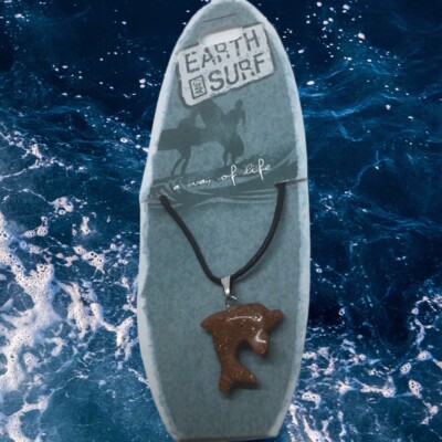 GOLDSTONE Dolphin Pendant Necklace On Cord Hippy Boho Summer Glitter J209