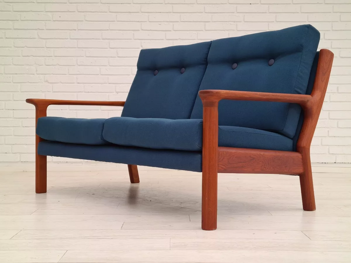 Scandinavian completely renovated sofa 70s furniture wool teak