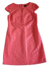 Tahari ASL Levine Orange Coral Shimmer Geometric Cap Sleeve Shift Dress Size 8