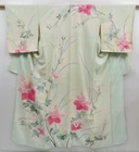 4609T12z840 Vintage Japanese Kimono Silk TSUKESAGE Paulownia Light blue