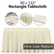 90x132" Ivory Rectangle Table Cover Cloths Polyester Tablecloth - FOR HIRE ONLY