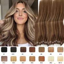Thick 100 Remy Human Hair Extensions Micro Loop Ring Beads Balayage Black ASP