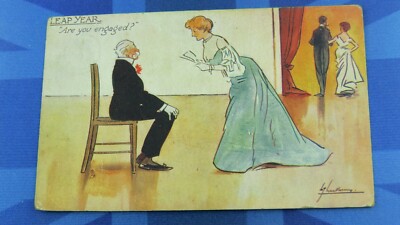 R Tuck Lance Thackeray Comic Postkarte 1905 Schaltjahr Hochzeit SIND SIE VERLOBT