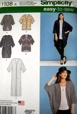 Kimono Jackets Misses size XXS-XXL Simplicity 1108 Sewing Pattern