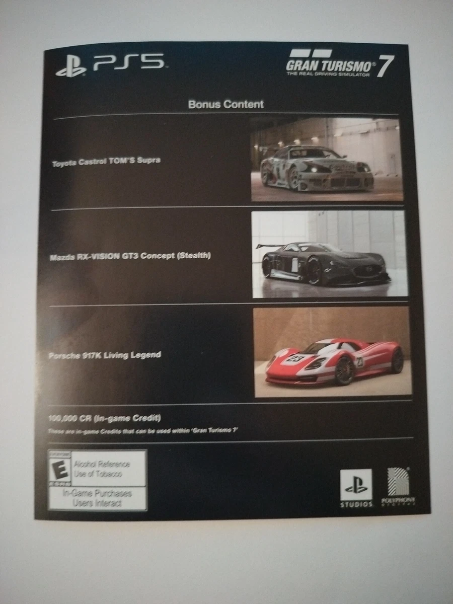 Gran Turismo 7 Bonus Pre Order Bonus code PS4 PS5 USA version 100 000 Credits