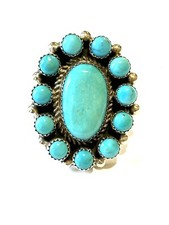Native American Sterling Silver Handmade Navajo Turquoise Cluster Ring Size 8.5