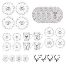 Christmas Tableware Set For 4 Silver Stag Design Festive Table Decoration 