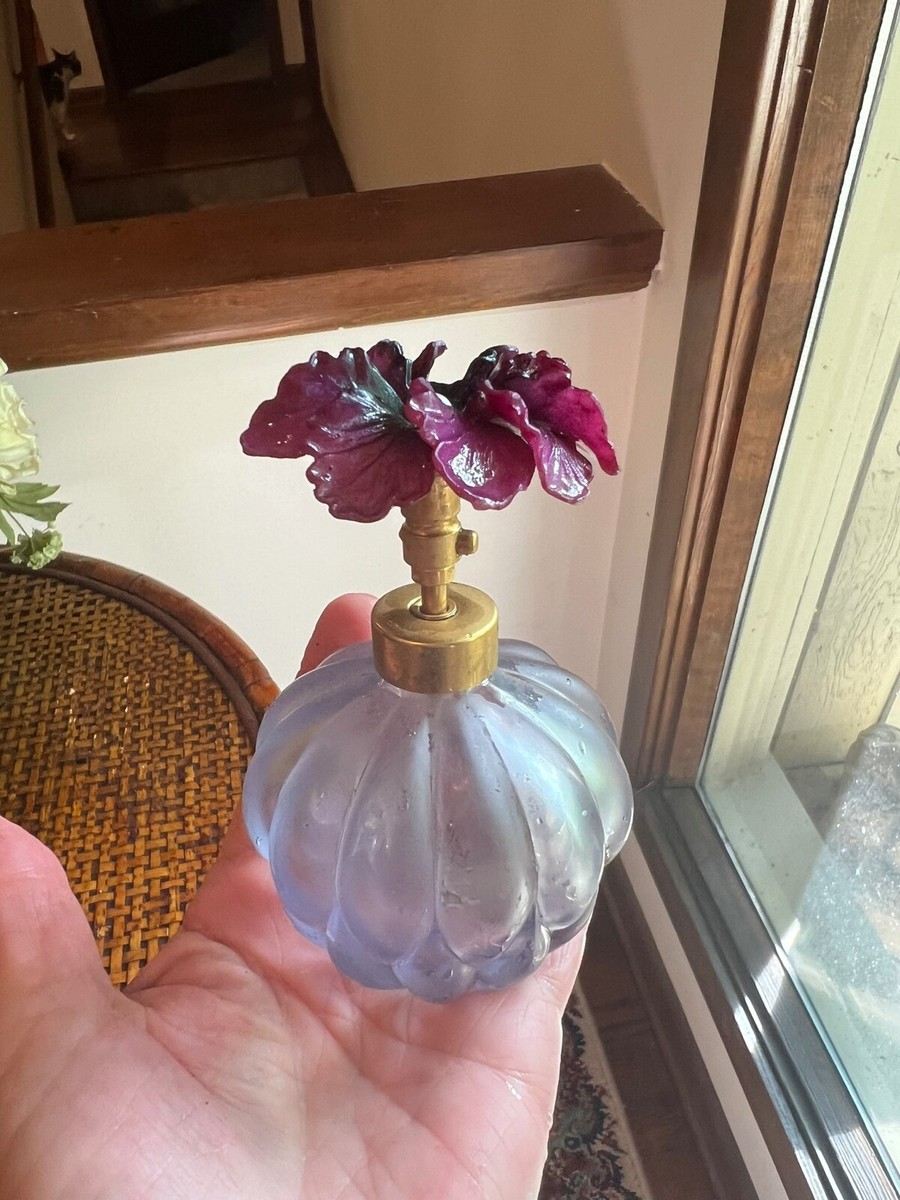 Vintage purple color satin glass Flower on Top, perfume bottle