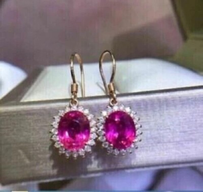 2Ct Oval Cut Simulated Ruby Drop Dangle Earrings 14k White Gold Plated