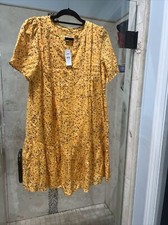 Ann Taylor LOFT Yellow M Tiered Babydoll burnout V neck dress work Cocktail New