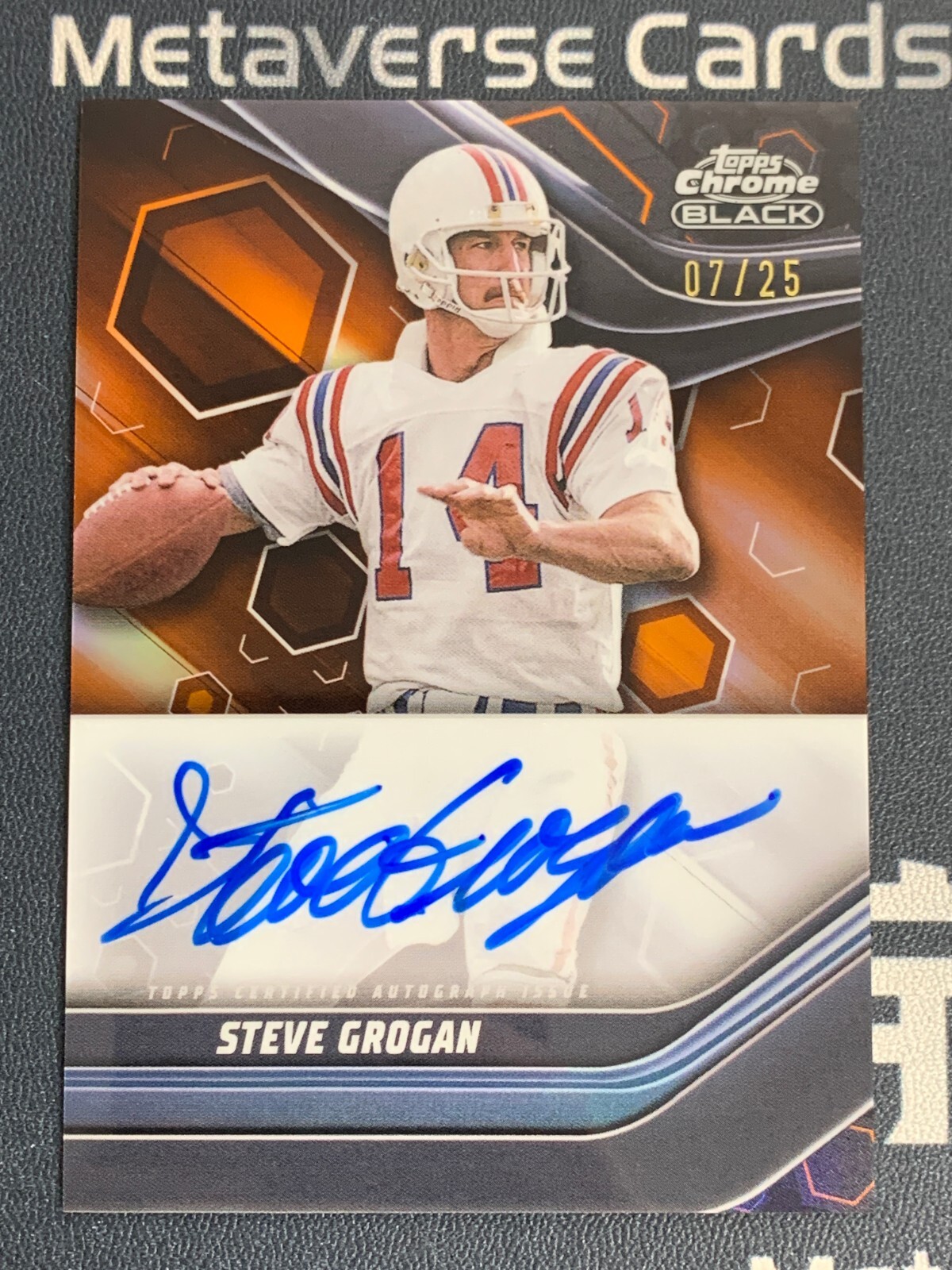 2023 Topps Chrome Composite Steve Grogan Chrome Black Auto Orange /25