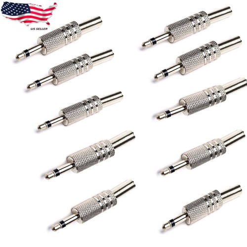 10 Pcs 3.5mm 1/8" Mono Male Audio TR Plated Jack Plug Adapter Connector