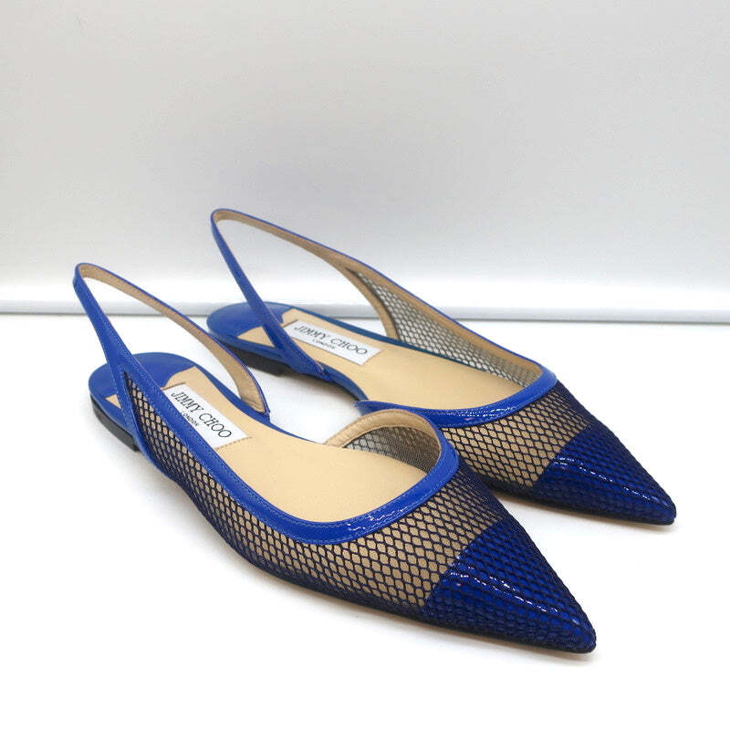 Jimmy Choo Fetto Slingback Flats Electric Blue Patent & Mesh Size