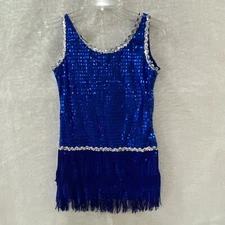 Flapper Dress Retro Gatsby Girls Large Mini Sequin Blue Dance Costume Sleeveless