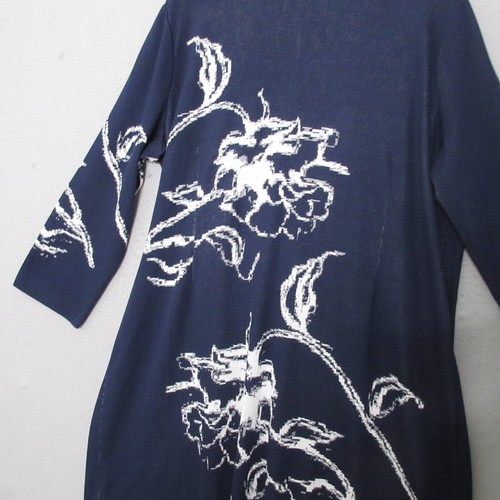 Ming Wang Dress XL Navy Blue Floral Faux Wrap Sweater Knit Career Church Modest - Picture 3 of 12