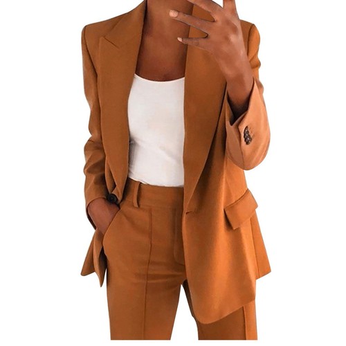 Damen Zweiteiler Revers Anzug Set Büro Business Lang Damen Elegante Anzüge - Bild 7 von 31