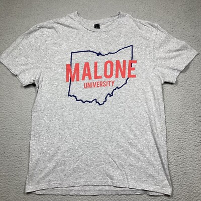 Malone University T Shirt Adult Medium Gray Short Sleeve Canton Ohio Pioneers
