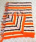 New ListingCrochet Afghan Throw Vtg 70's Handmade Orange Brown Stripe Fringe Heavy 61"x86"