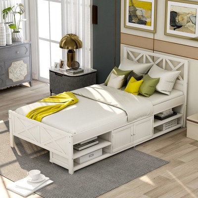 Twin Size Platform Bed With Storage White Sturdy New Ebay