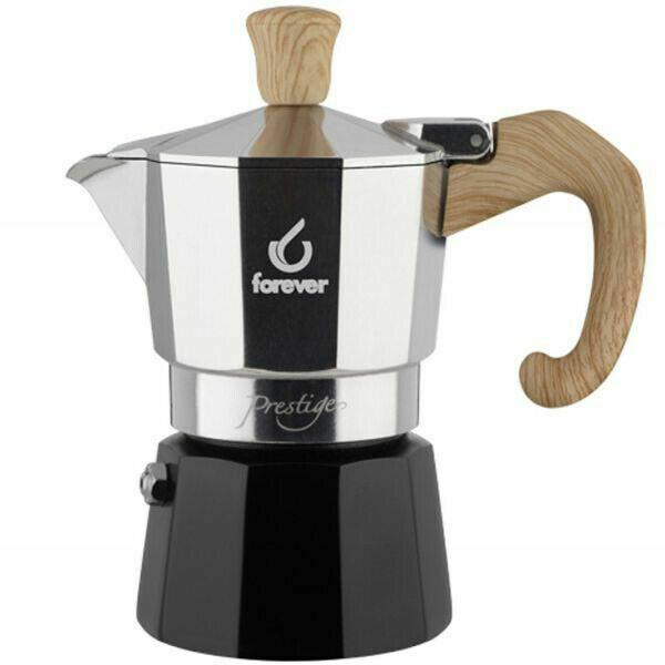 Set 3 Caffettiere Grigie In Alluminio Art.103306 Manico E Pomello Effetto Legno 8435524591062