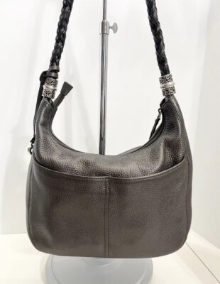 Brighton Barbados Pewter Gray Zip Top Hobo Shoulder Bag Pebbled