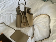 Auth Tod's T Timeless Leather Shopping Bag Mini - Gray Beige Leather Tote Bag