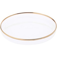 Plymor 4.5" x 4.5" Round Glass Display Tray Gold Rim 