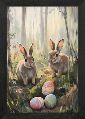 Happy Easter Bunny Painting Framed Wall Art Poster Canvas Print Picture