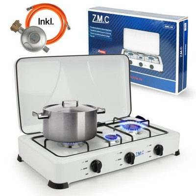 ZMC Gaskocher Campingkocher 3-flammig inkl. Schlauch und Regler 5,4 kW 50 mBar