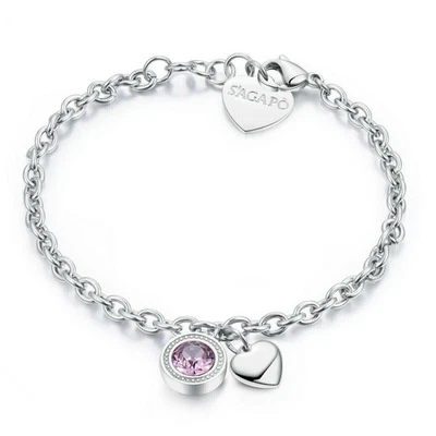 S’AGAPÕ Bracciale Donna Sagapo SKT11 Lucky Light Acciaio Cuore e Zircone