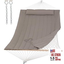  Hammocks 2 Person Hammock with Hardwood Spreader Bar, Double Rope Brown