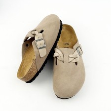 Birkenstock Boston Braided Suede Leather Medium Taupe Women s Shoes NEW