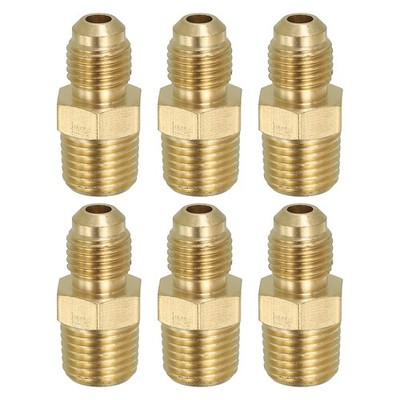 6PCS Brass Hex Nipple Pipe Fitting 1/4'' Flare SAE x 1/4'' NPT Male